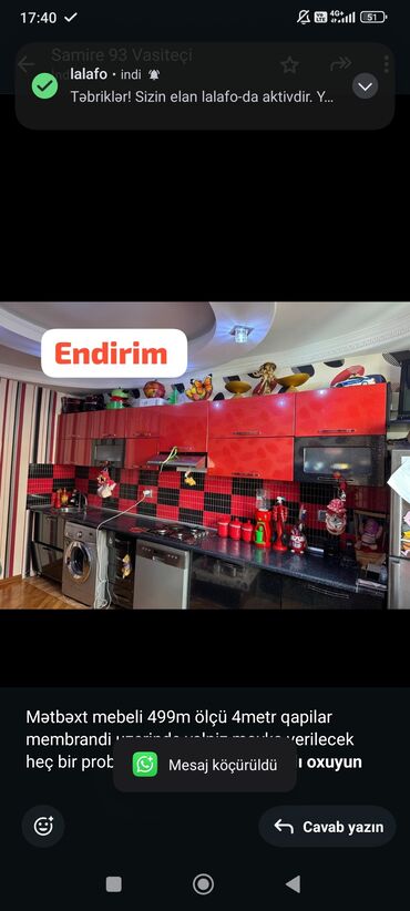 metbex aboylari: Mətbəxt mebeli 499m ölçü 4metr qapilar membrandi uzerinde yalniz moyka