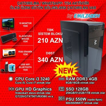 dinamik kalonkalar: Sistem Bloku "Sarko DDR3 1155 B75/Core i3 3240/4GB Ram/128GB SSD" Ofis