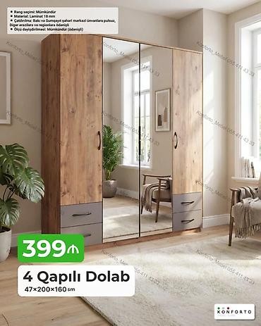 Dolablar: 4 qapılı dolab – 47×200×160 sm Xüsusiyyətlər: - Material: 18 mm — 1
