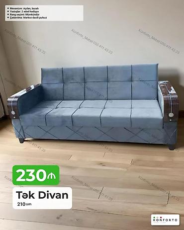 Диваны: Tək divan – 210 sm - Mexanizm: açılan, bazalı (yataq funksiyalı və — 1