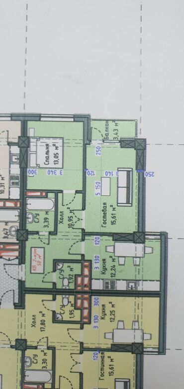 квартиры готовые в рассрочку: 2 комнаты, 59 м², Элитка, 4 этаж, ПСО (под самоотделку)