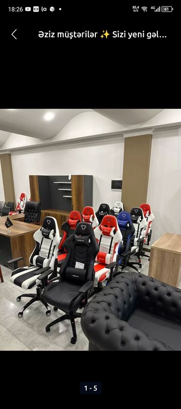 Ofis və oyun kresloları: Yeni, Təkərli, Qolları tənzimlənir, Parça — 11