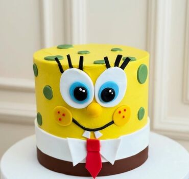 tort şəkilləri qız üçün: Süngər Bob personajının bənzəri olan bu tort, parlaq sarı rəngi, böyük
