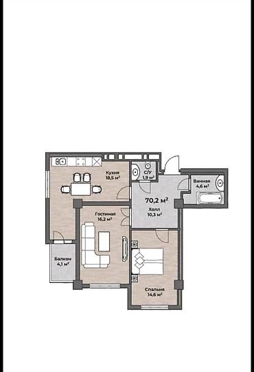 Продажа квартир: 2 комнаты, 70 м², Технопарк Элитка, 2 этаж, Евроремонт — 2