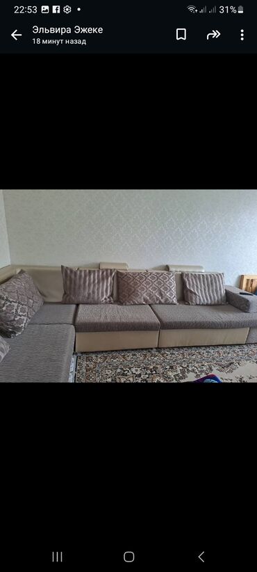 диван в карабалта: Угловой диван, цвет - Бежевый, Б/у
