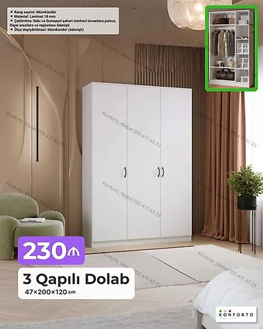 Mebel: 3 qapılı dolab – 47×200×120 sm - Daxili plan: asılqan bölməsi — 1