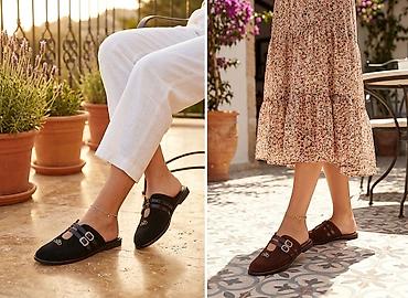 Qadın ayaqqabıları: Qadın üçün slip-on mokasinlər - Model: İki kəmərli, metal tokalı — 1