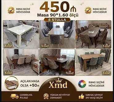 sutullar: Yemək masası dəsti – 6 stul ilə • Masa ölçüsü: 90 × 160 sm • Qiymət — 1