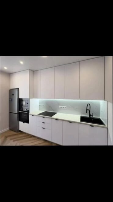 деревянный стол на кухню: Minimalist üslubda mətbəx mebeli dəsti - Ön panellər: mat ağ