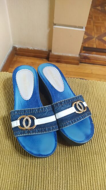 Домашние тапочки: Домашние тапочки, 37.5, Б/у, цвет - Синий — 4