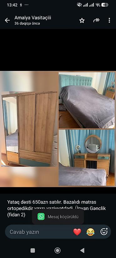 Yataq dəsti 650azn satılır. Bazalıdı matras ortopedikdir yaxşı