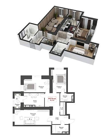 Новостройки от застройщика: Строится, Элитка, 3 комнаты, 98 м² — 10