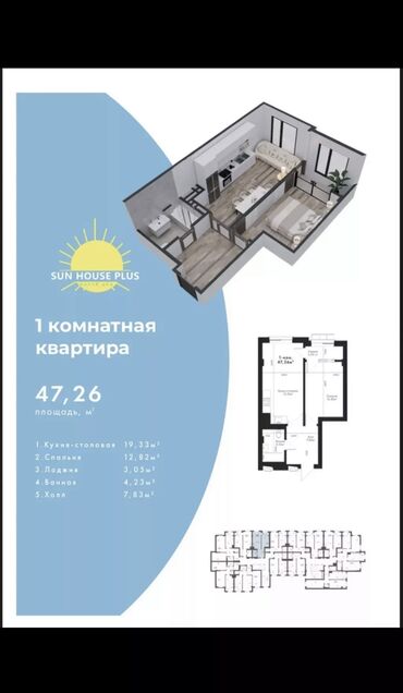 Продажа квартир: 1 комната, 47 м², Элитка, ПСО (под самоотделку)