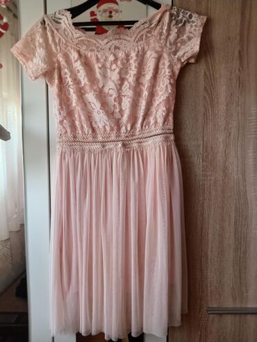 38 dresses: L (EU 40), color - Pink, Evening, Short sleeves