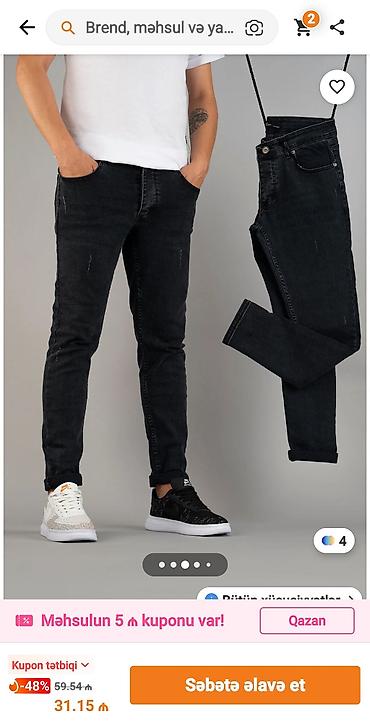 banner capı: Məhsul: Kişi şalvarı – tünd qara, skinny/slim fit kəsim - Material — 3
