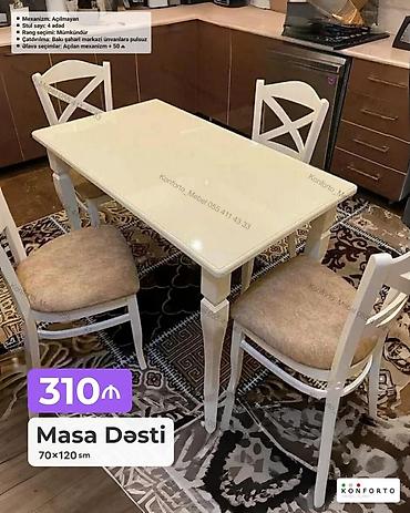 Masa dəsti – 70×120 sm • Komplekt: 1 masa + 4 ədəd stul • Mexanizm