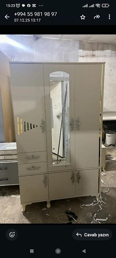 kohne skaf: Yeni, 3 qapılı, Güzgülü, Bej, Açılan, Düz dolab — 3