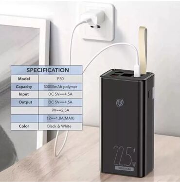 telfon aksesuarlari: Powerbank 30000 mAh, Yeni