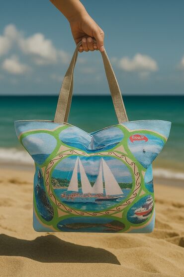 Шопперы: Сумка-шоппер с принтом парусника, плывущего по морю с видом на горы — 11