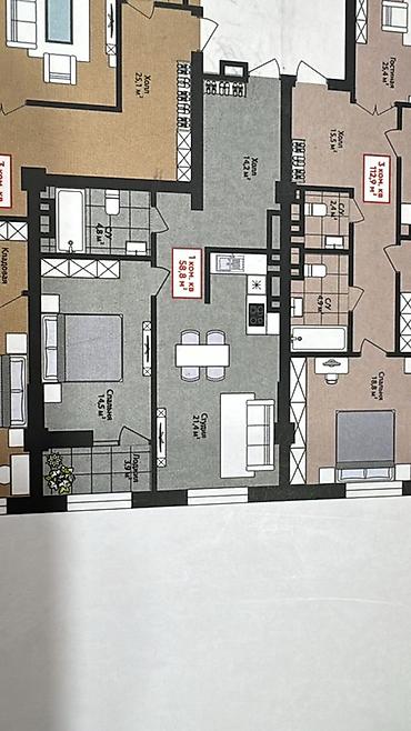 квартиры бишкек продажа: 1 комната, 58 м², Ала-Арча ТРЦ 8 этаж — 2