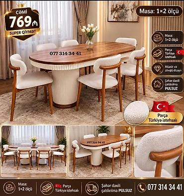 qonaq dest: Müasir və zövqlü yemək otağı dəsti - Masa ölçüsü: 1×2 m, oval üst — 1