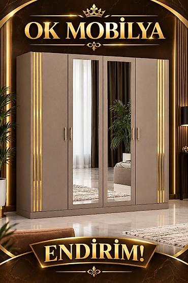 Dolablar: Yeni, 4 qapılı, Güzgülü, Qəhvəyi, Taxta, Açılan, Düz dolab — 10