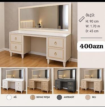Geniş güzgülü makiyaj/iş masası Ölçü: - Hündürlük: 90 sm - En: 1.70 m