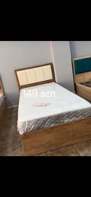 masinli kravat: Taxta çarpayı və döşək dəsti - Material: taxta karkas, taxta rəfli — 1