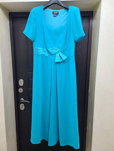 темно синее вечернее платье: Вечернее платье, Классическое, Длинная модель, Шифон, Без рукавов, 5XL (EU 50)