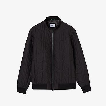 Мужская стёганая куртка-бомбер Lacoste, чёрная - Современный бомбер с