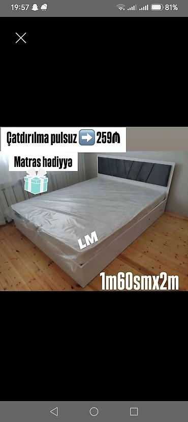 qoşa çarpayı: İkili yataq dəsti – 1.60 m x 2.00 m - Rəng: ağ korpus, tünd boz yumşaq — 1