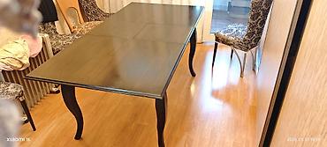 stol taxta: Qara rəngli, klassik dizaynlı açılıb-bağlanan yemək masası — 1