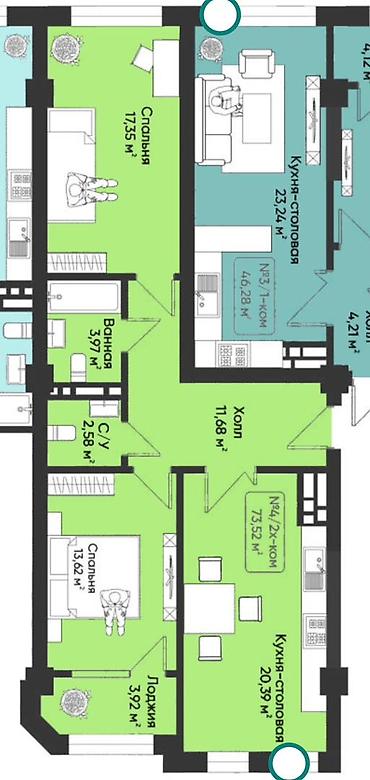 Продажа квартир: 2 комнаты, 74 м², Тунгуч мкр Элитка, 14 этаж, ПСО (под самоотделку) — 4