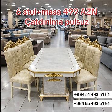 tek kreslo: Qonaq otağı üçün, Yeni, Açılmayan, Dördbucaq masa, 6 stul — 1