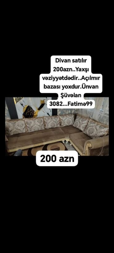 товары для дома премиум класса: Divan satılır 200₼. Yaxşı vəziyyətdədir. Açılmır bazası yoxdur.Ünvan