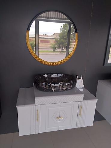 hamam ucun şkaf: Banyo mebeli və üzlük dəstləri - Müxtəlif dizaynda asma və döşəmə — 5