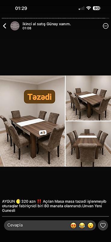 ikinci el metbext: Qonaq otağı üçün, Yeni, Açılan, Dördbucaq masa, 6 stul — 1