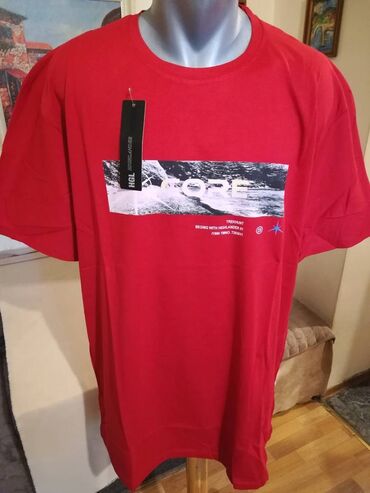 mokasine sa rebrastim djonom: Short sleeves T-shirt, 5XL (EU 62), color - Red, Cotton