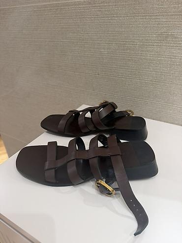 Босоножки, сандалии, шлепанцы: Женские кожаные сандалии Massimo Dutti - Цвет: темно‑коричневый - — 2