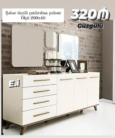 Komodlar: Güzgülü komod/dolab dəsti - Ölçü: 200×40 - Dizayn: Ağ korpus, taxta — 1