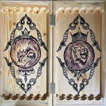 Нарды: Набор деревянных нард с уникальной резьбой, изображающей львов, орлов — 6