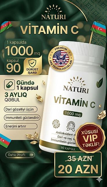 ağ sarucka: Naturi Vitamin C – 1000 mq, 90 kapsul - 1 kapsulda 1000 mq C vitamini — 1