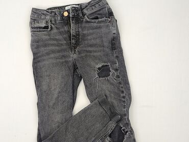 woskowane czarne spodnie: Spodnie jeansowe, New Look, 11 lat, 140/146, stan - Idealny