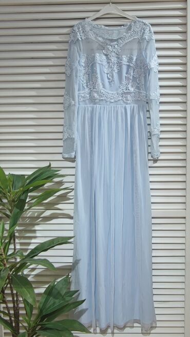 голубое платья: Вечернее платье, Длинная модель, С рукавами, M (EU 38)