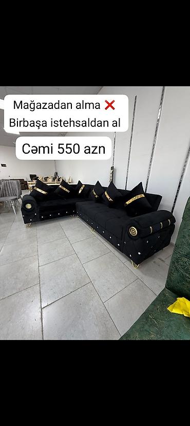 divan almaq: Künc divan dəsti – qara rəng, qızılı dekorlu - L formalı, geniş — 1