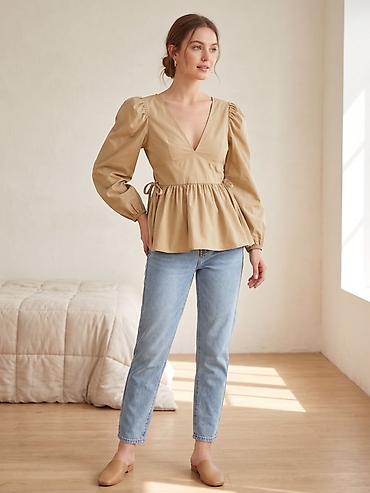 pull bear: Блузка, Хлопок, Однотонный — 1