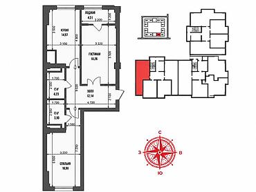 artwin: 2 комнаты, 79 м², Технопарк Элитка, 16 этаж, ПСО (под самоотделку) — 1