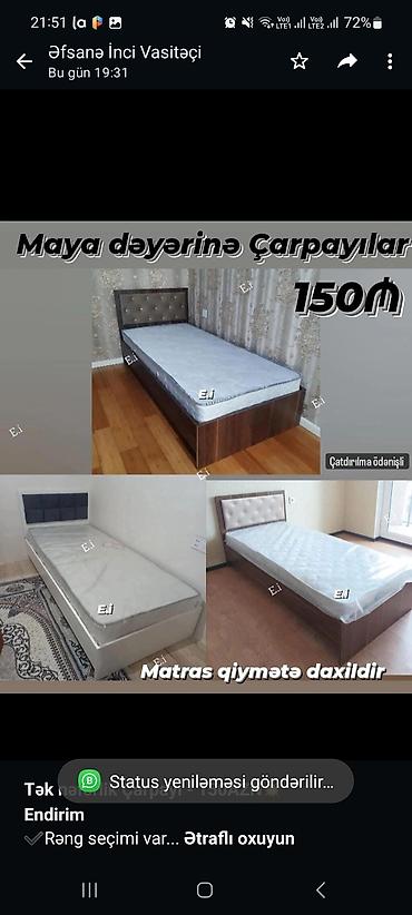 *Tək nəfərlik Çarpayı - 150AZN💥* *Endirim* ✔️Rəng seçimi var Ölçü lalafo.az -da *Tək nəfərlik Çarpayı - 150AZN💥* *Endirim* ✔️Rəng seçimi var Ölçü