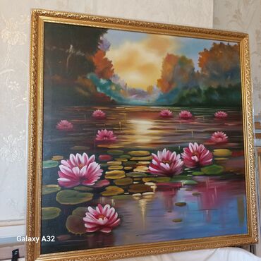 Şəkillər, tablolar: Əl işi yağlı boya tabloları - Mövzular: - Təbiət mənzərələri: çay — 8