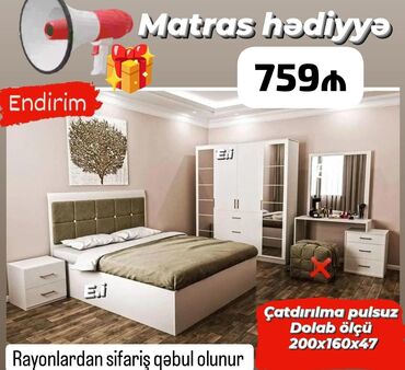 Yataq otağı dəstləri: *Yataq dəsti 759Azn🎁 Matras hədiyyə🎁* ✔️Rəng seçimi var ✔️ Ölçü Dolab